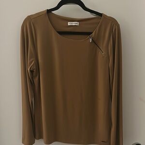 Calvin Klein Women's Brown Long Sleeve Top with Zipper